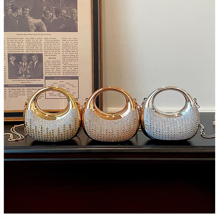 New Cross-Border Wholesale Evening Bag Ladies Diamond Mini Crescent Acrylic Clutch Bag Simple and Versatile Evening Bag