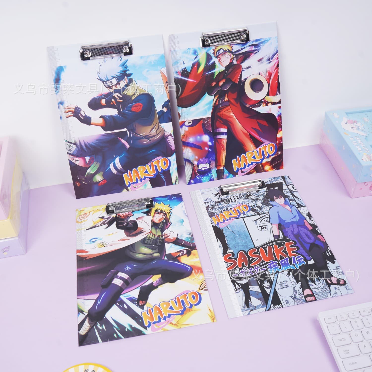 Hot-Selling Naruto A4 Clipboard Cartoon Naruto Sasuke Multifunctional Clipboard with Ruler for Elementary School Students Stationery