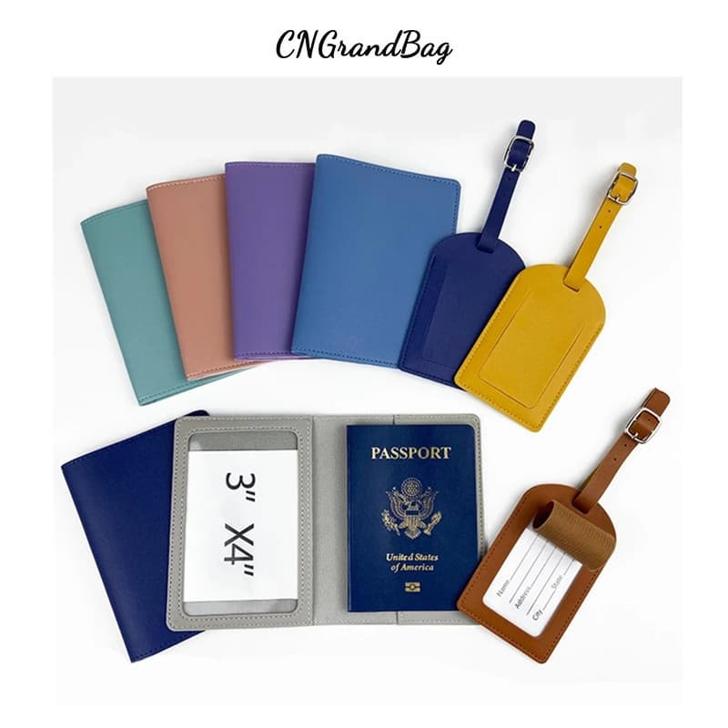 Cross-border stock leather passport cover luggage tag set for boarding passport holder and baggage tag