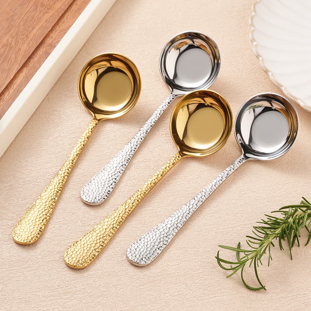 Stainless Steel Creative Hammered Spoon, Thickened Household Soup Spoon, Children's Eating Spoon, Soup Spoon, Round Head Spoon