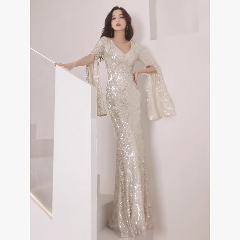 Women's Evening Dress Spring Autumn New Host Gorgeous Banquet Elegant Socialite High-End Light Luxury Niche Mermaid Tail Dress