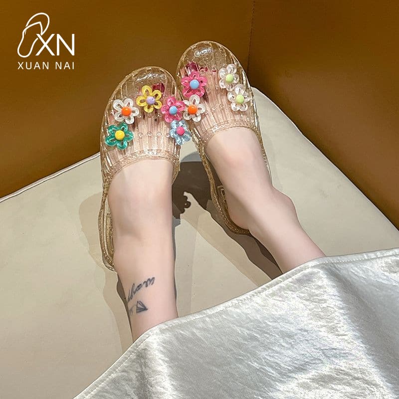 Crystal Slippers, Summer Sandals, Flat Transparent Outdoor Jelly Shoes, 2026 Soft-Soled Home Indoor Closed-Toe Women's Shoes