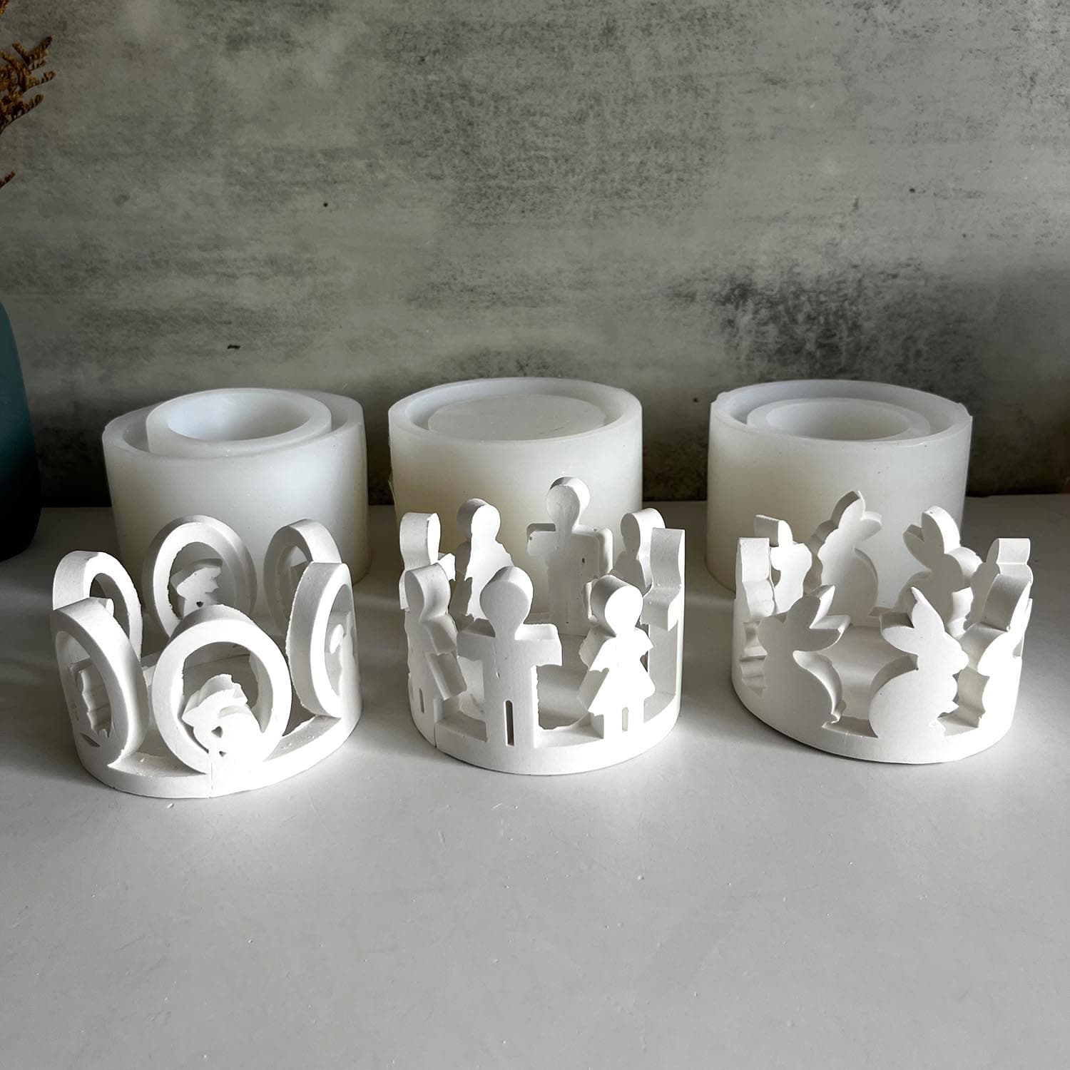 Hollow Ring Rabbit Lamp Silicone Mold Tea Light Candle Holder Easter Gypsum Decoration Mold