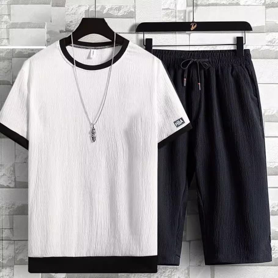 Casual Sport Set Summer Men's Ice Silk Short Sleeve T-Shirt and Shorts Two-Piece Fashion Outfit