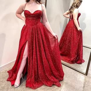 Women's Evening Dress Sexy Spaghetti Strap Split Long Elegant Party Gown for Amazon, AliExpress, Wish