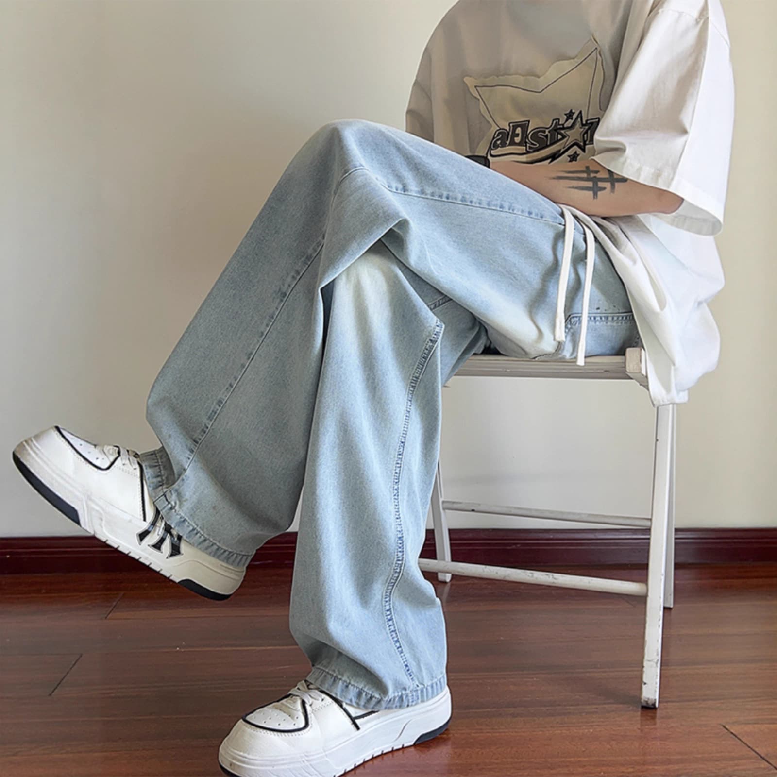 Jeans men's spring and autumn loose straight washed men's pants teen boys 2025 new wide leg pants