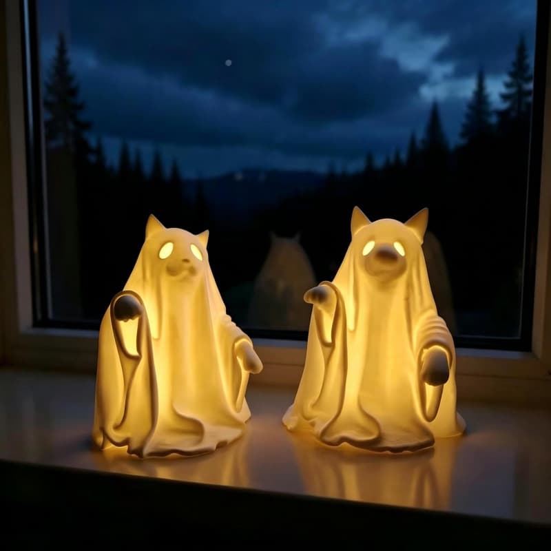 New Halloween Glowing Ghost Cat and Dog Decoration Pendant Ghost Cat and Dog Figure House Party Ghost Decoration