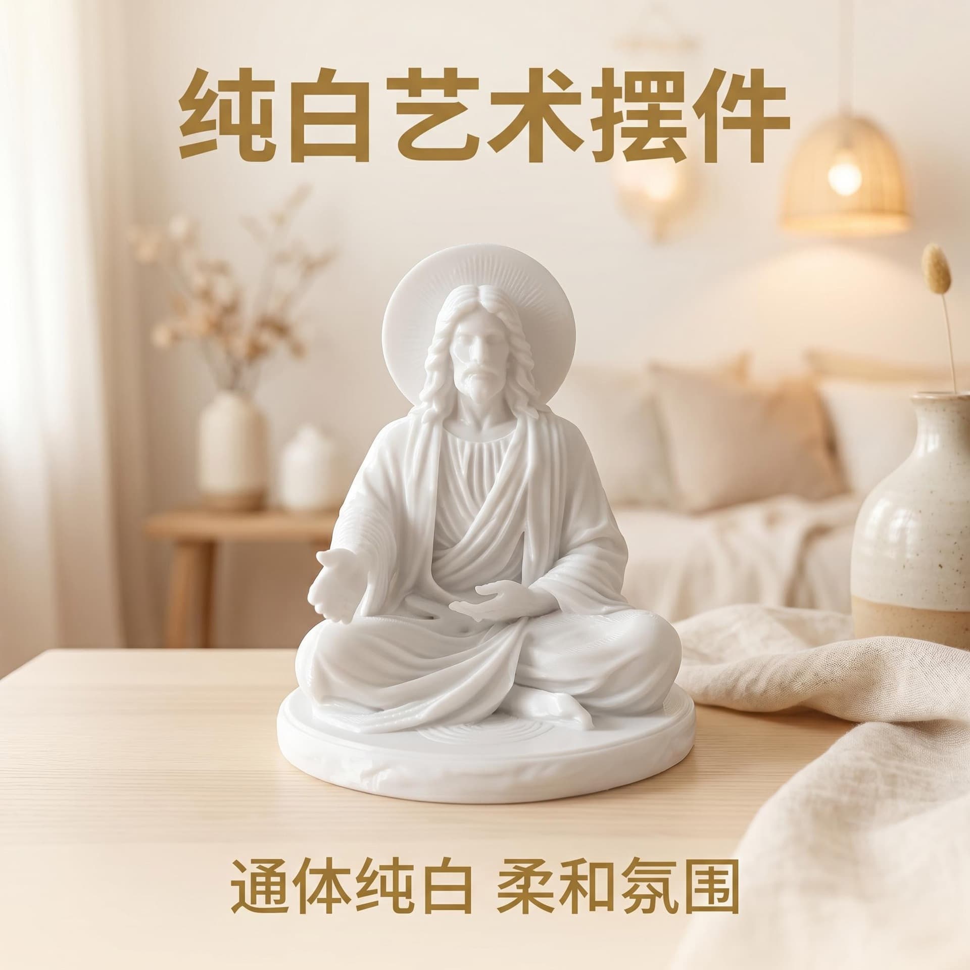 3D Printed Zen Meditation Figure Statue White Model Paintable DIY Realistic Decorative Craft Creative Ornament