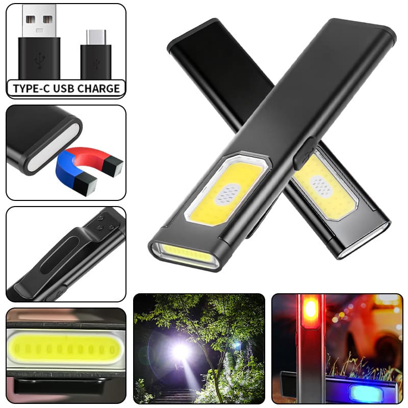 Wow! Customized Portable COB LED Flashlight with Magnet at the End, USB Charging, with Clip for Outdoor Work