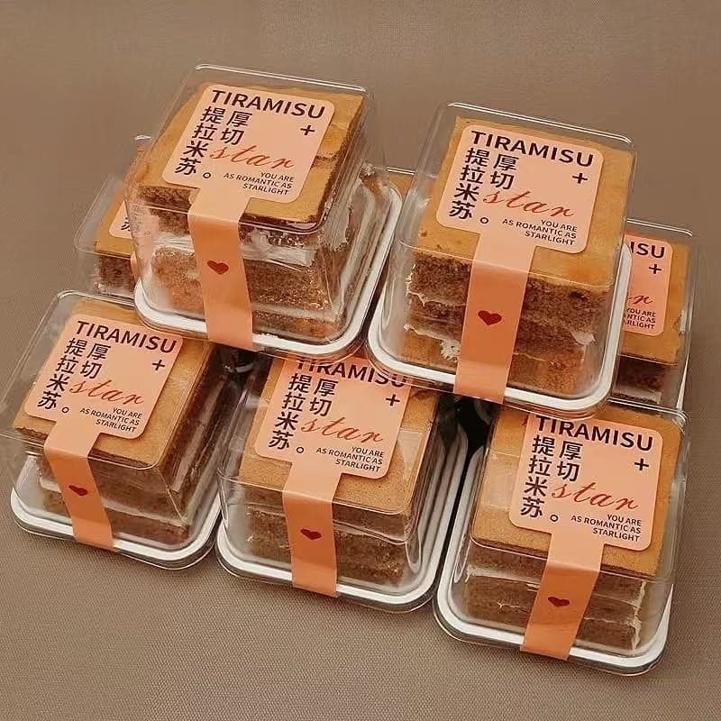 Trendy Thick-Cut Tiramisu Cake Box Transparent Square Pastry Slice Red Velvet Mousse Mille Crepe Packaging Box