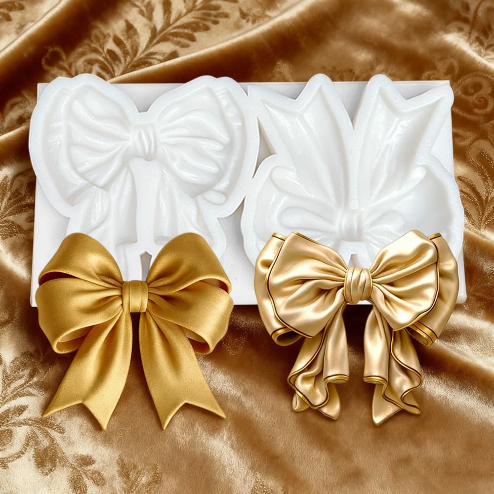 Two Sets of Bow-Shaped Silicone Molds for Chocolate Cake Decoration, Gum Paste Baking Molds, and Ultra-Light Clay Making Molds