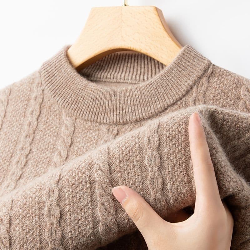 Autumn Winter Warm Thickened Round Neck New Sweater Knitted Jacquard 7-Gauge Knitwear Men's Base Layer Wool Sweater Cross-Border