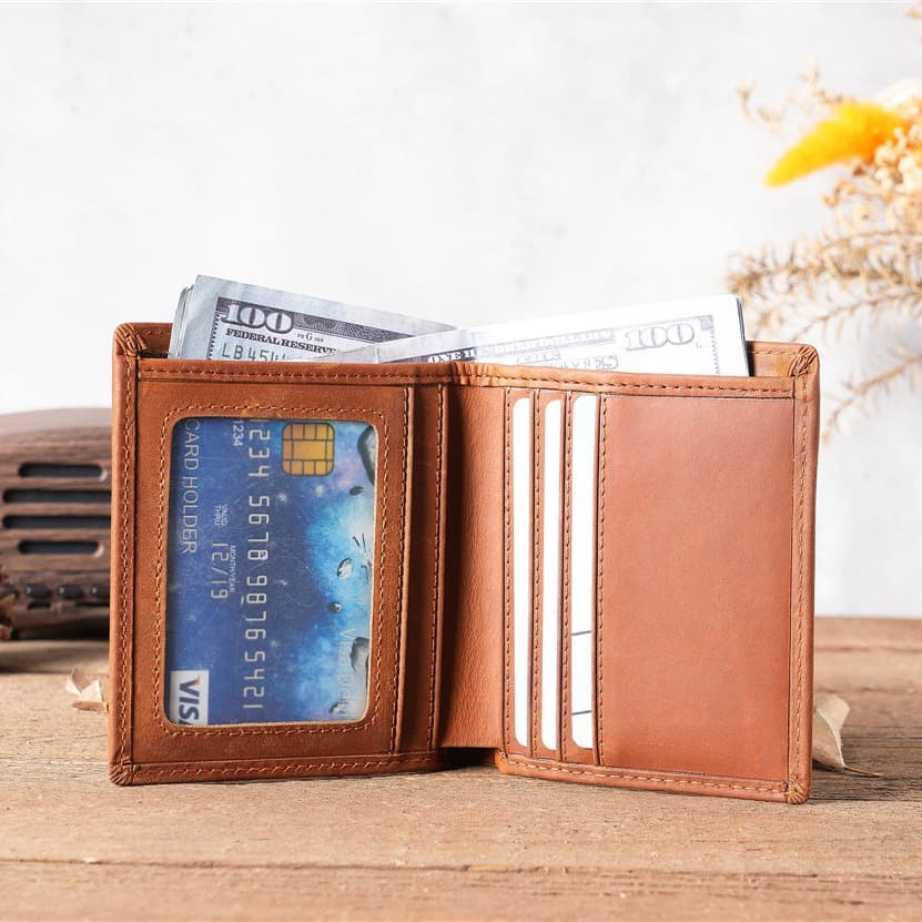 1113 Cross-Border Crazy Horse Leather Top-Grain Cowhide Men's and Women's Wallet Horizontal Two-Fold Vintage Student Genuine Leather Billfold