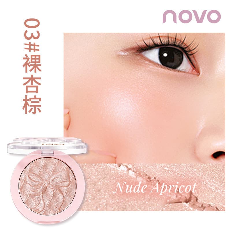 NOVO Pink Satin Ballet Monochrome Blush, Radiant Girl Brightening Highlighter & Contour, Natural Nude Makeup, Beginner-Friendly, Brightening Cheek Color