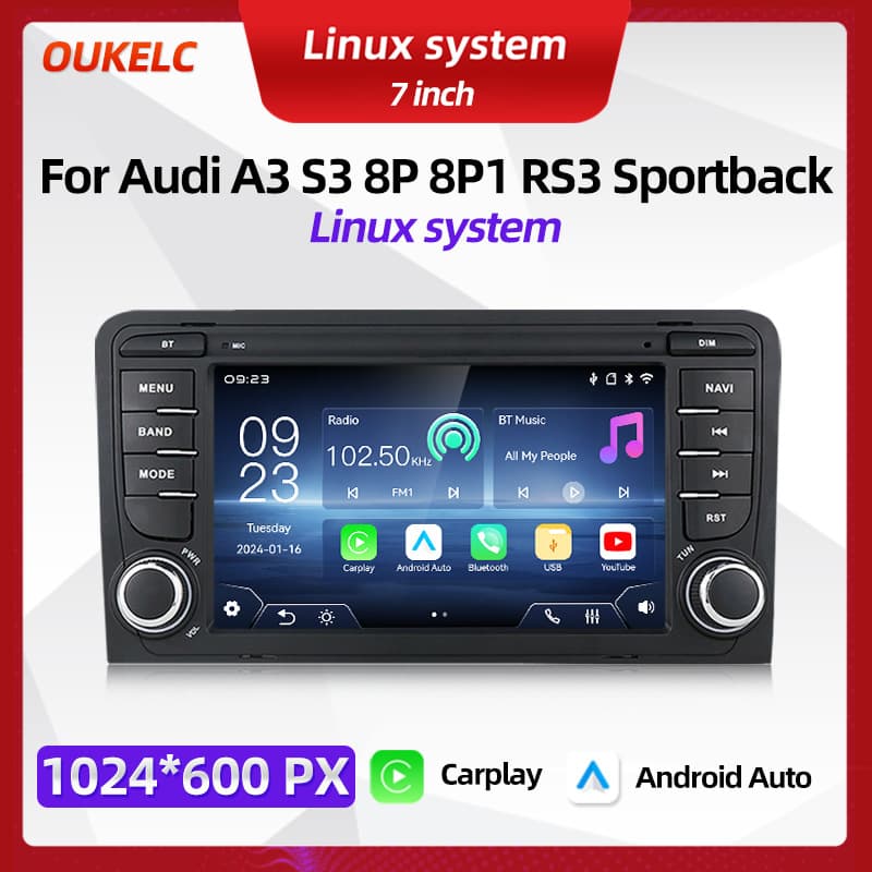 7-inch Suitable for Audi A3 S3 8P 8P1 RS2 Car Central Control Large Screen Navigation CarPlay Player