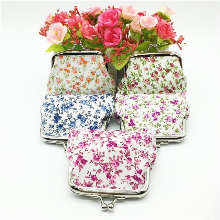 Small Floral Fabric Coin Purse for Women, Card Holder with Clasp, Kids Change Pouch, Portable Storage