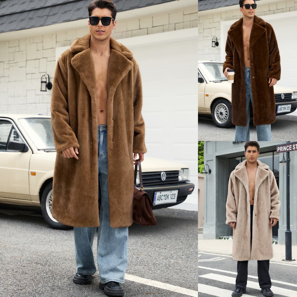 N0191 Cross-border Europe/US New Autumn/Winter Men's Suit Collar Faux Fur Long Coat Warm Men's Mink Style