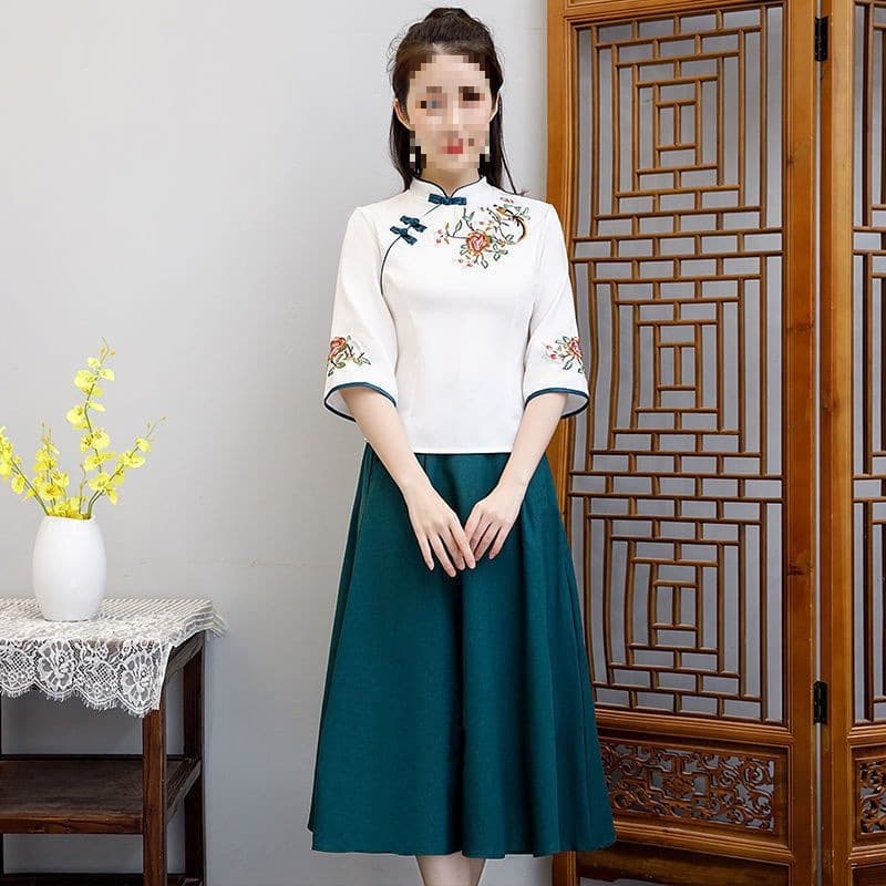 Hanfu Women Chinese Style Women's Clothing New Style Summer Cheongsam Two-Piece Set Young Girl Tang Suit Slim Fit Embroidery Ancient Costume