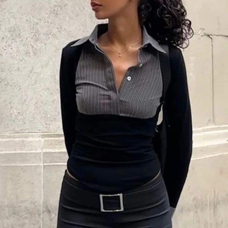 Stripe Contrast Slim Fit Long Sleeve Top