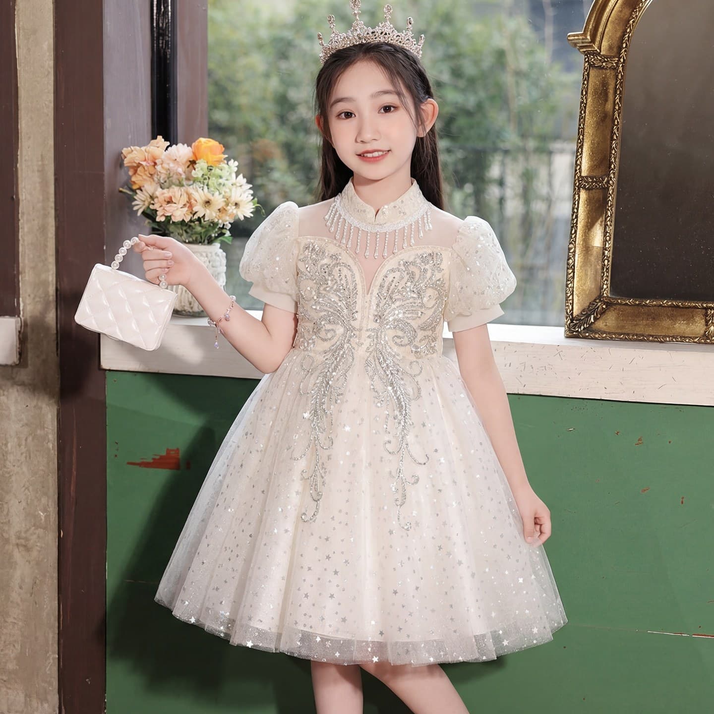 Girls' Luxury Dress Piano Performance Outfit Kids Birthday Princess Gown Girls Host Flower Girl Wedding Dress