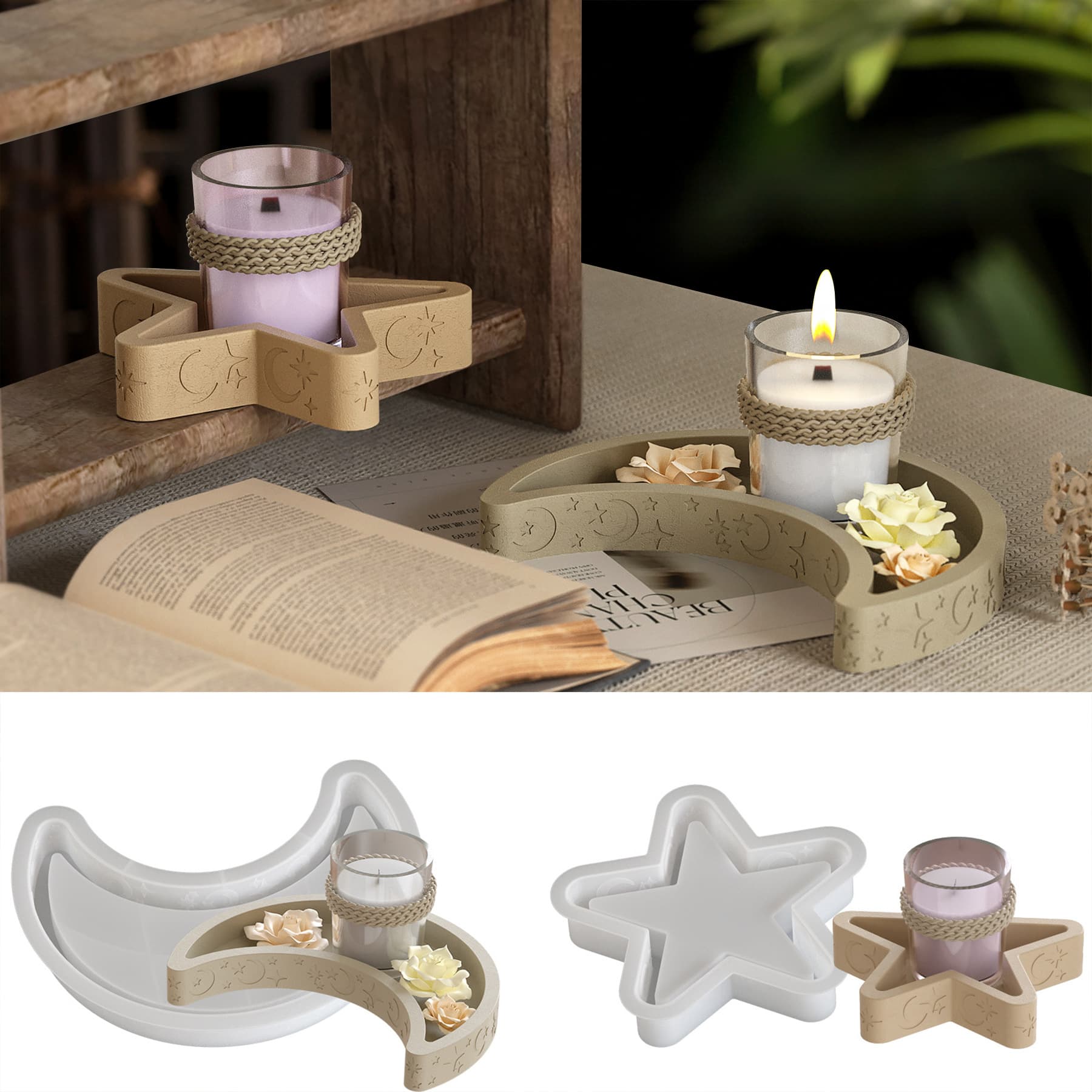 Zongbo Silicone Star and Moon Plaster Tray Silicone Mold DIY Five-Pointed Star Candle Holder Decoration Epoxy Resin Mold