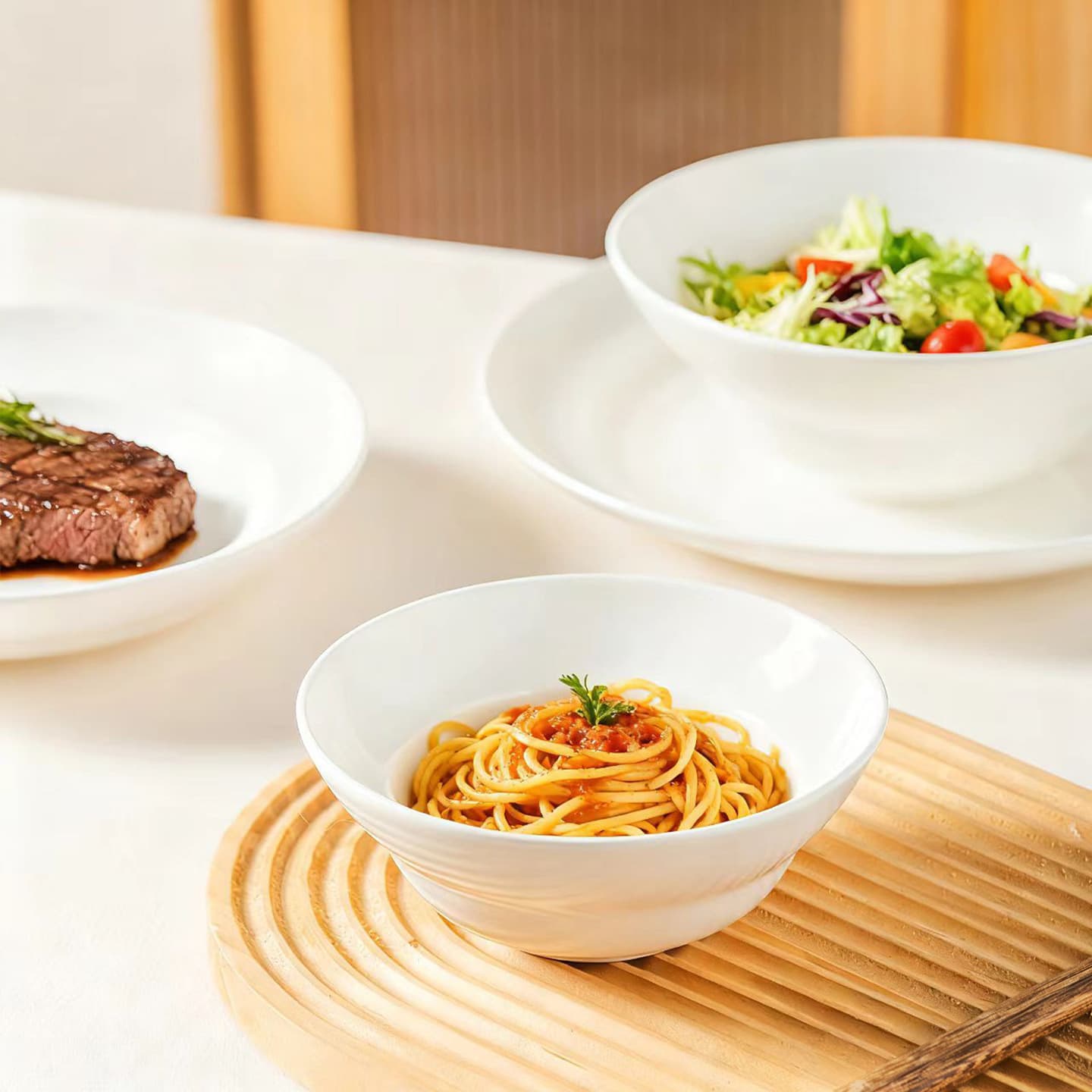 Household pure white straw hat bowl and plate combination ceramic bowl fish plate tableware salad bowl soup bowl round plate noodle bowl dinner plate