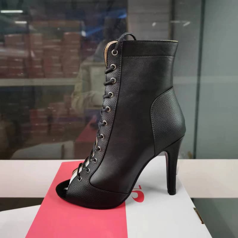 Jazzy European and American lace-up fish mouth sandals for women spring and summer hollow short boots stiletto high heels dancing sandals large size