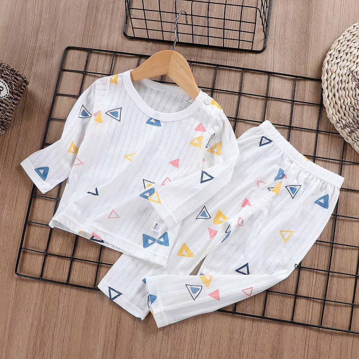 Kids Summer Pajamas Thin Cotton Boys Girls Breathable Cotton Air Conditioning Wear Baby Long Sleeve Homewear Set