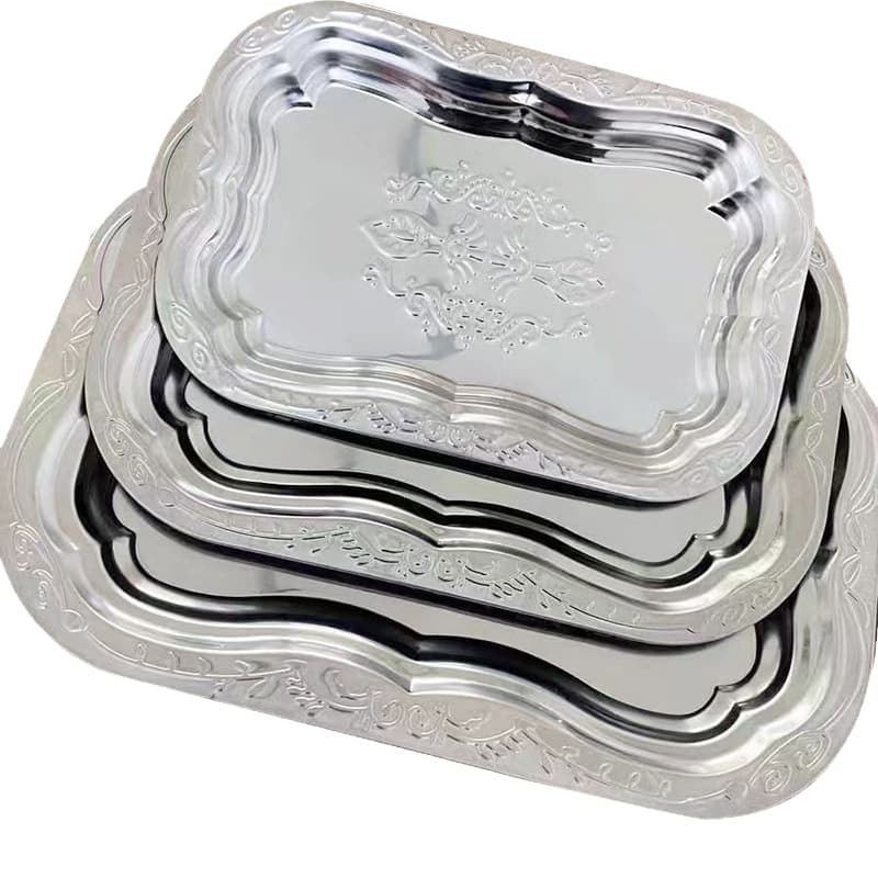 Export Cross-Border Stainless Steel Auspicious Flower Plate Vintage Serving Tray Fruit Plate Cafeteria Restaurant Plate Factory