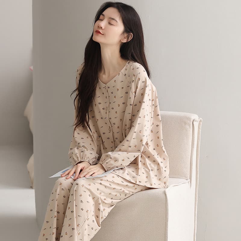 2025 Pure Cotton Pajamas for Women Spring Autumn Long Sleeve Cardigan Wide Leg Plus Size Homewear Set