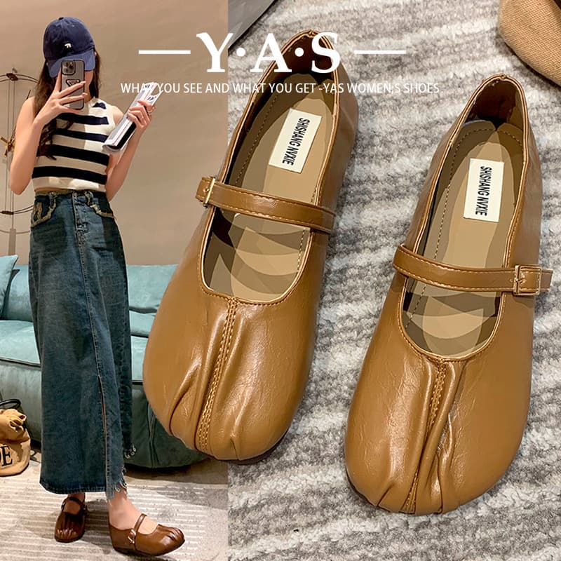 Women's Round Toe Faux PU Leather Casual Fashion Single Shoes Slip-On Heelless Shoes Low Heel Single Shoes Women's Shoes