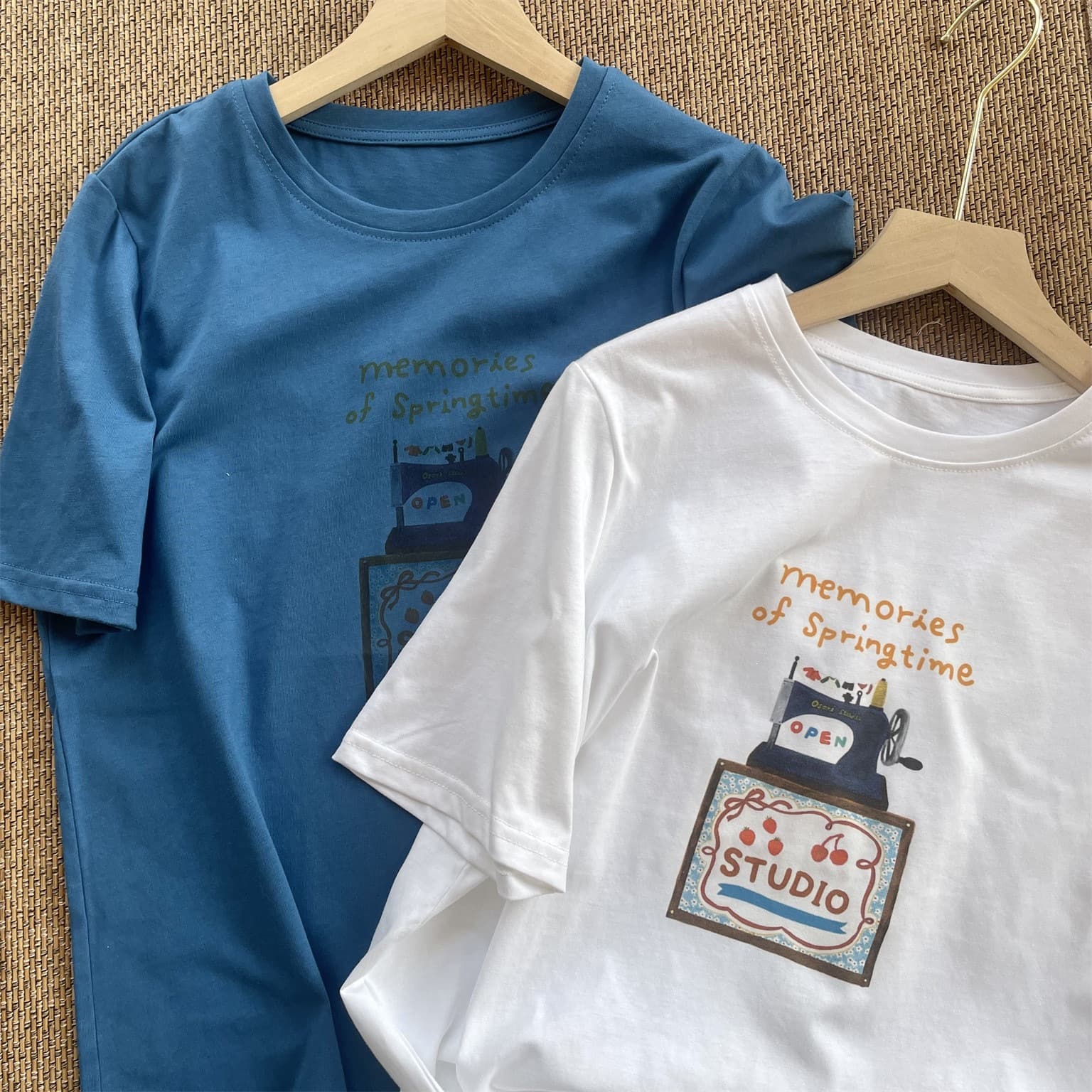 Mom's clothing-making gadget American retro style cartoon print short-sleeved T-shirt women's loose round neck casual top