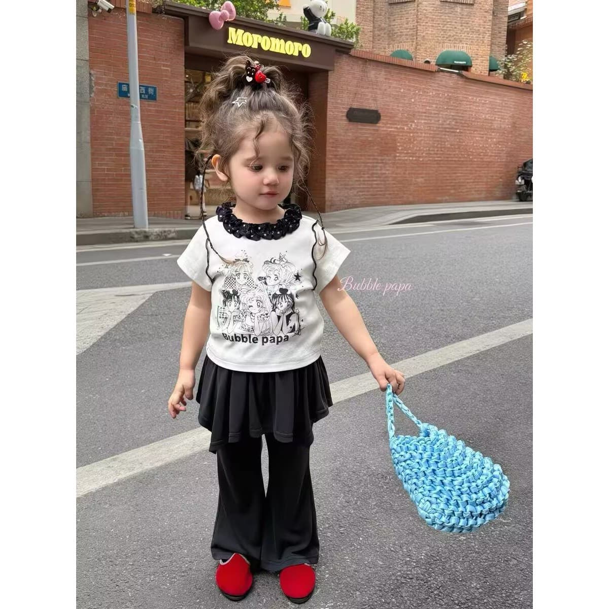 Girls' Short Sleeve T-shirt Kids Summer 2026 New Fashion White Cartoon Top Baby Trendy Print Clothes