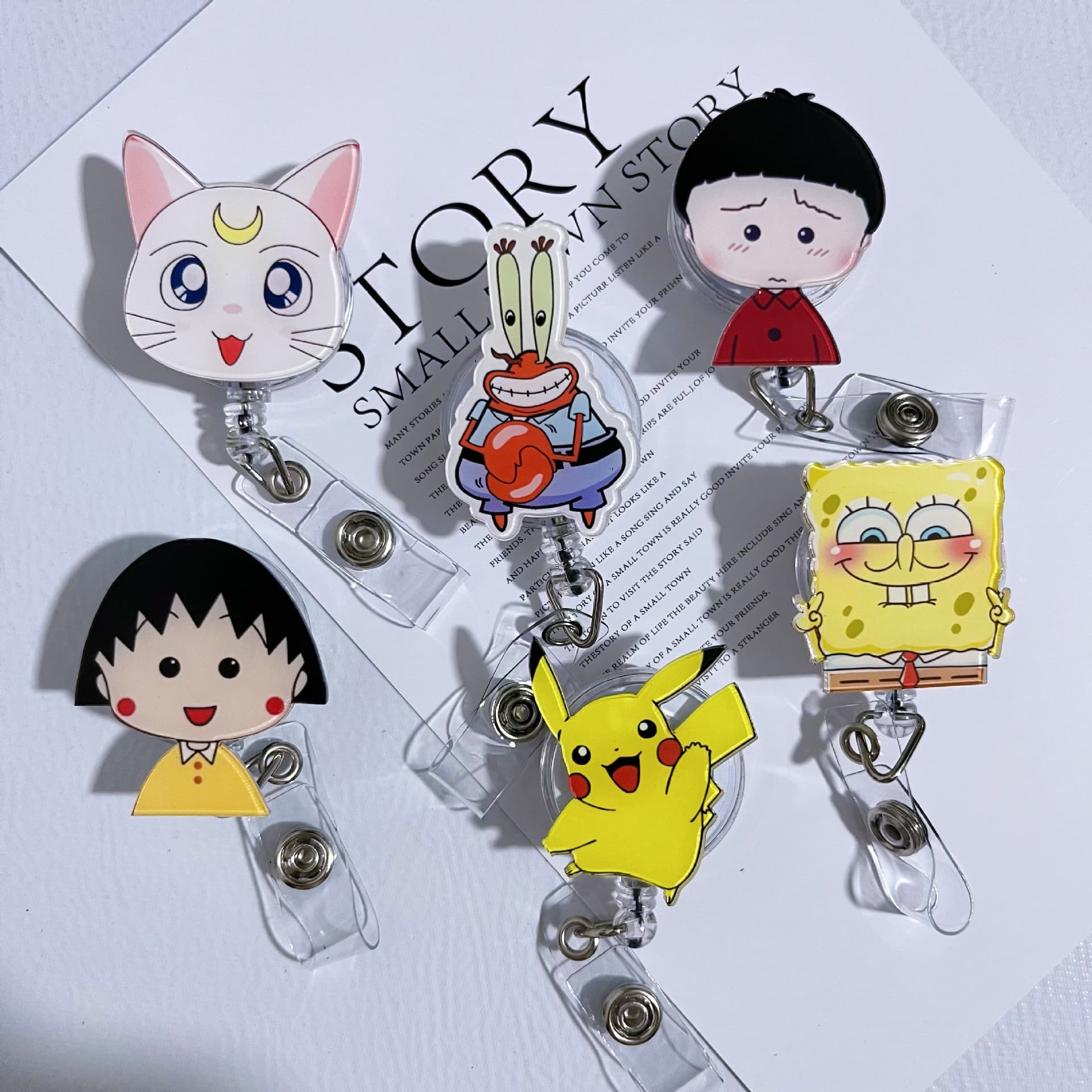 Japanese Cartoon Acrylic Retractable Badge Reel Nurse Doctor ID Card Holder Cute Creative Badge Lanyard