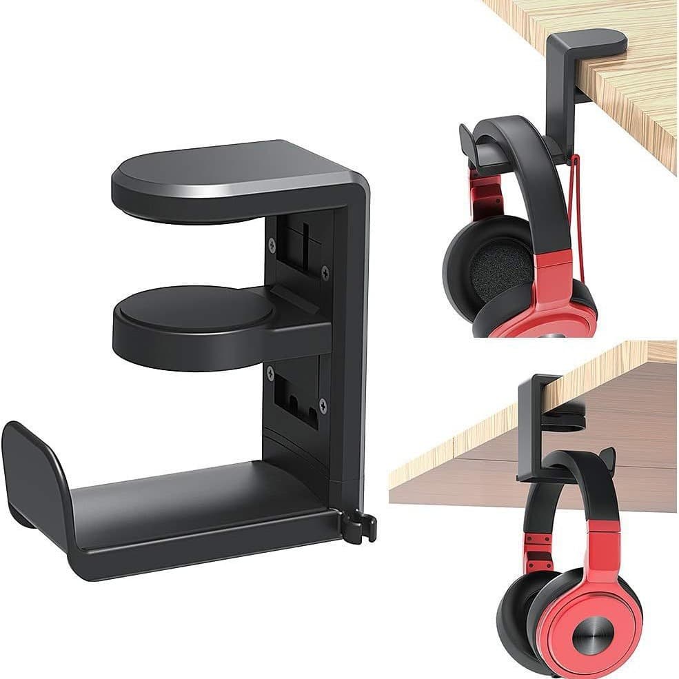 Gaming Headphone Hook Stand with Adjustable and Rotating Arm Clip, Spring Clip Holder