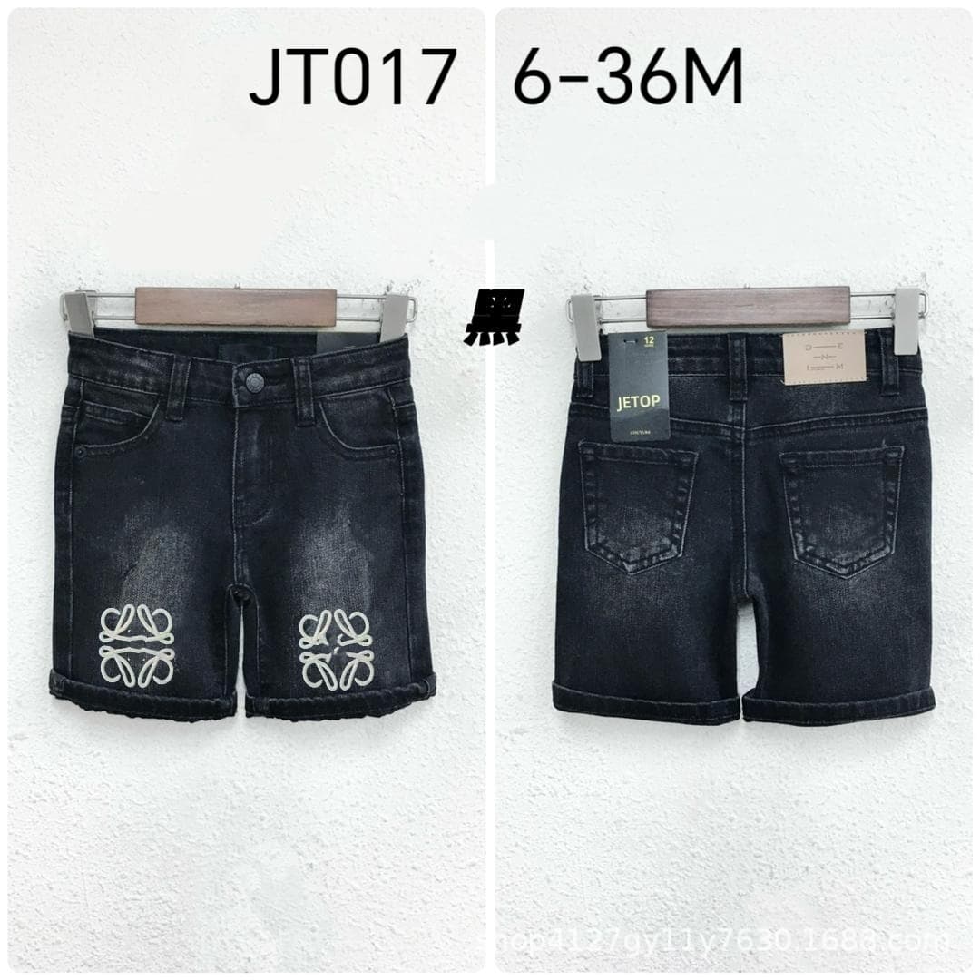 BOYS SHORTS Kids Modern Retro Embossed Denim Five-Point Pants with Ripped Holes and Embroidered Back Pocket Denim Shorts