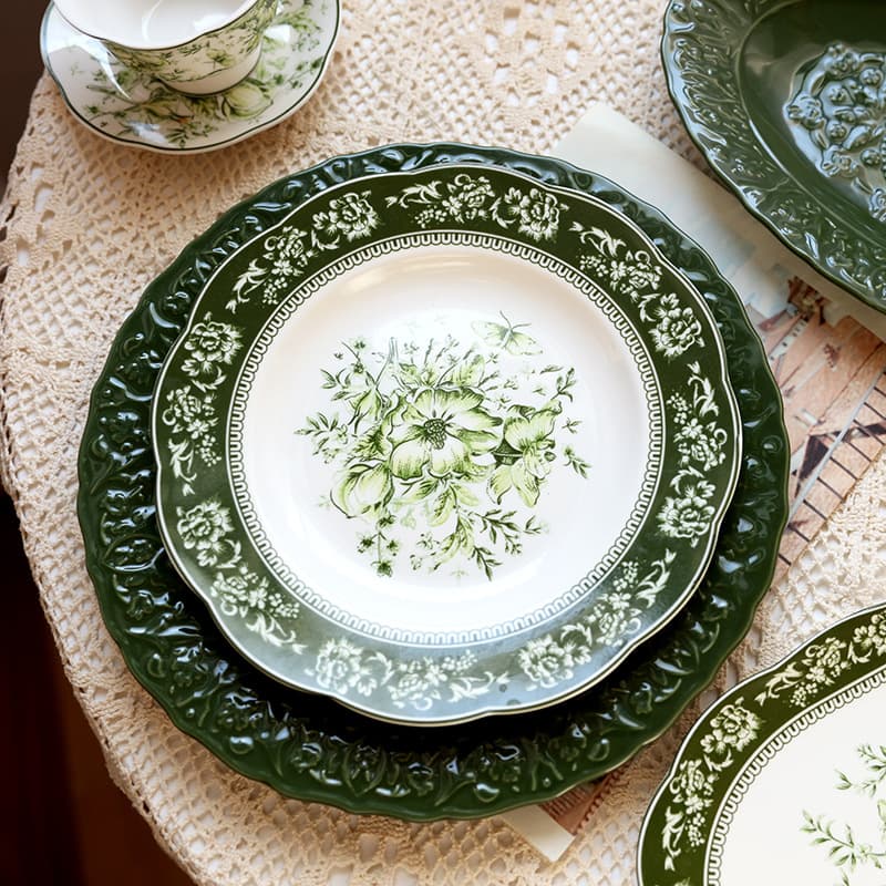 French Palace Classical Vintage Garden European Ceramic Dinner Plate Tableware Western Food Plate Round Plate Soup Plate Bowl Plate Cup Saucer