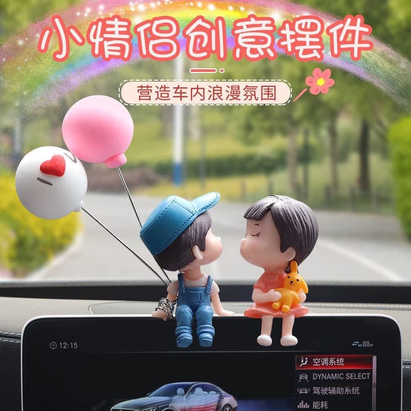 Car Interior Decoration Center Console Rearview Mirror Cute Couple Car Ornament Small Car Interior Accessories Trending