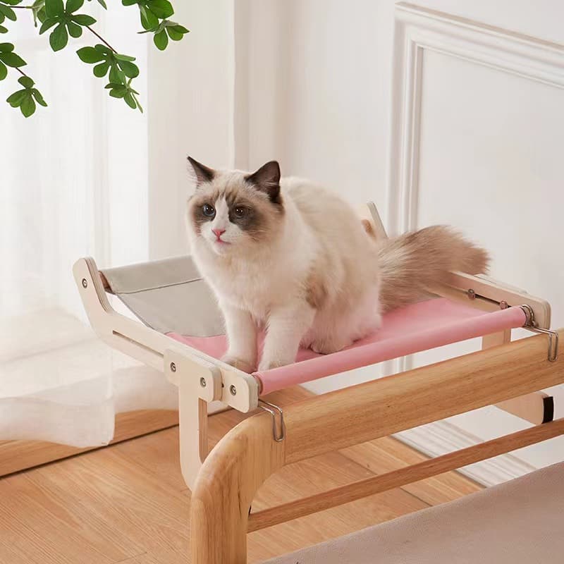 Wooden Cat Hammock Balcony Window Hanging Cat Bed Removable Washable Cat Hammock Pad Four Seasons Pet Wooden Cat Bed