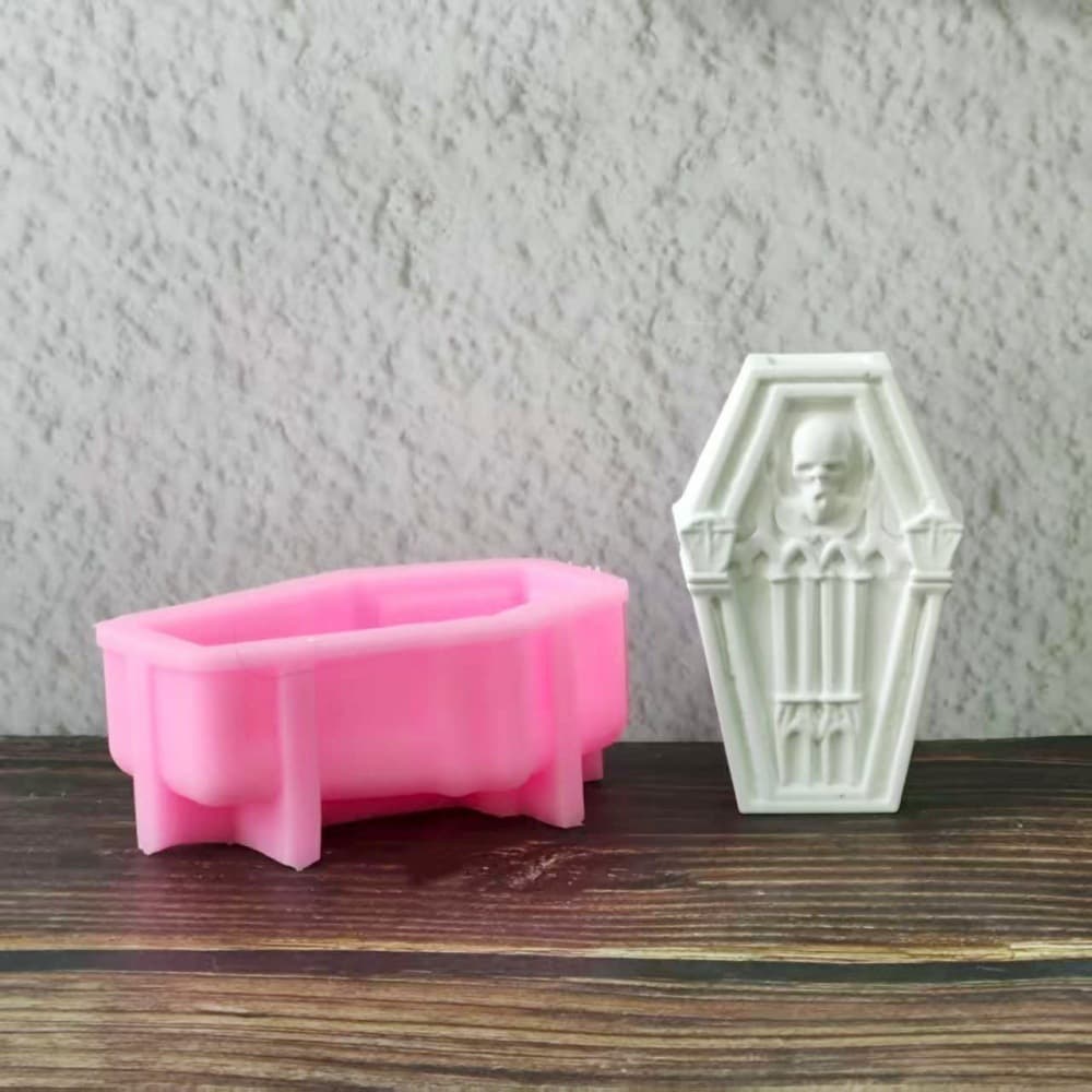 Coffin Ornament Candle Plaster DIY Plaster Ornament Candle Holder Silicone Mold W1067
