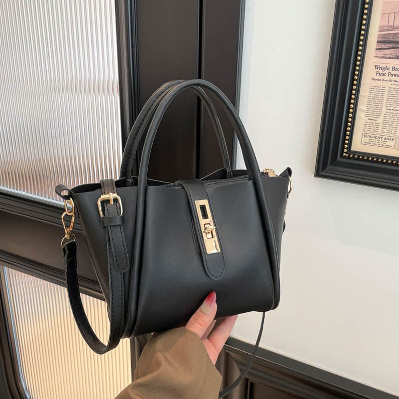 Crossbody Bucket Shoulder Handbag 2026 Simple Solid Color Design New Arrival Large Capacity Lock Closure Basket Bag