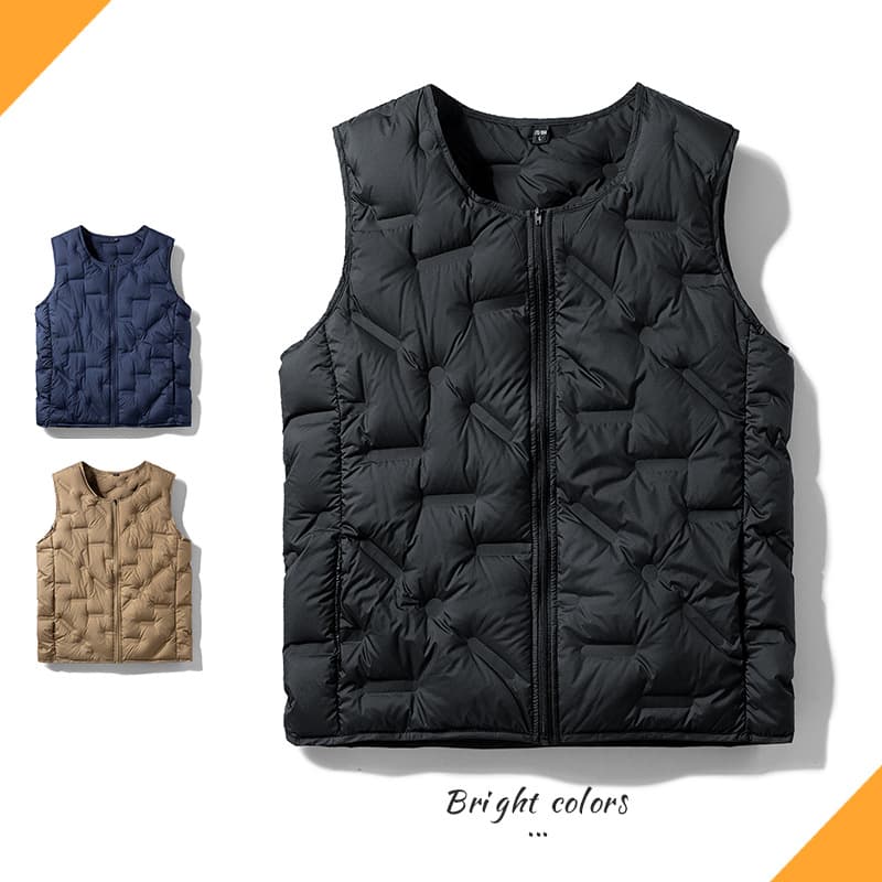 Cross-border high-quality lightweight down vest for men, 2024, inner layer for warmth and protection, stylish collarless inner layer vest.