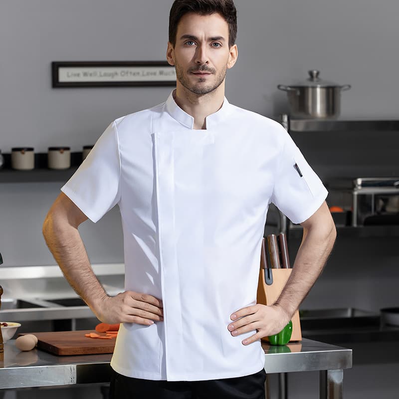 Premium Chef Workwear for Men Summer Kitchen Cafeteria Back Kitchen Dining Thin Breathable Stretch Cotton Short Sleeve Uniform