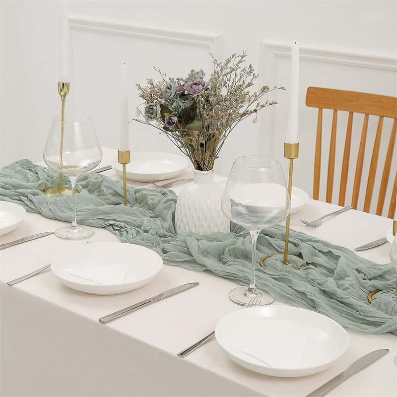 Voile Crinkle Table Runner, European Simple Style Solid Color Table Mat, Party Decoration Gauze Table Runner