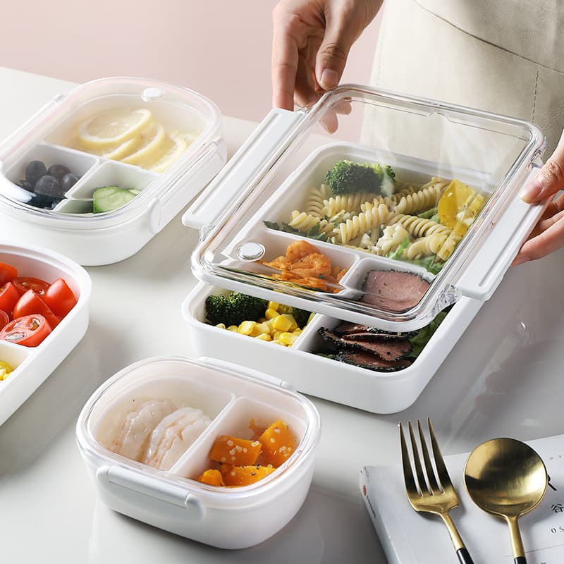 Student Lunch Box Bento Box Microwave-Safe Food-Grade Plastic Compartment Freezer Container with Seal