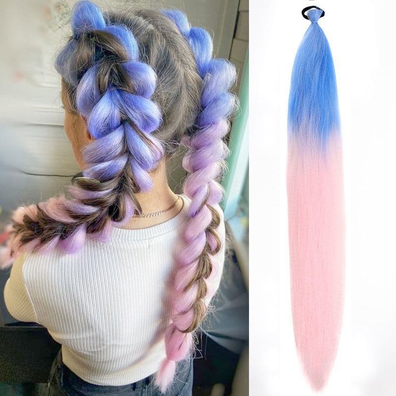 Ponytail Hair Extension for Women Long Christmas Style Ponytail Braidable Colorful Braids Ponytail Hairpiece
