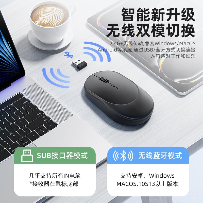 New Bluetooth Dual-Mode Wireless Mouse, Rechargeable Silent Computer Notebook Cross-Border Office Gaming Glowing Wireless Mouse