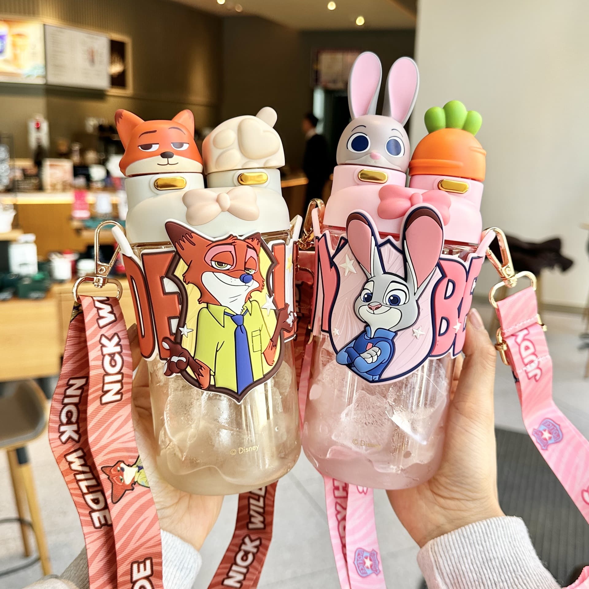 Zootopia Judy and Nick Insulated Tumbler with Straw, Dual-Drink Lid, Large Capacity, Stylish Design for Men and Women, Water Bottle for Female Students