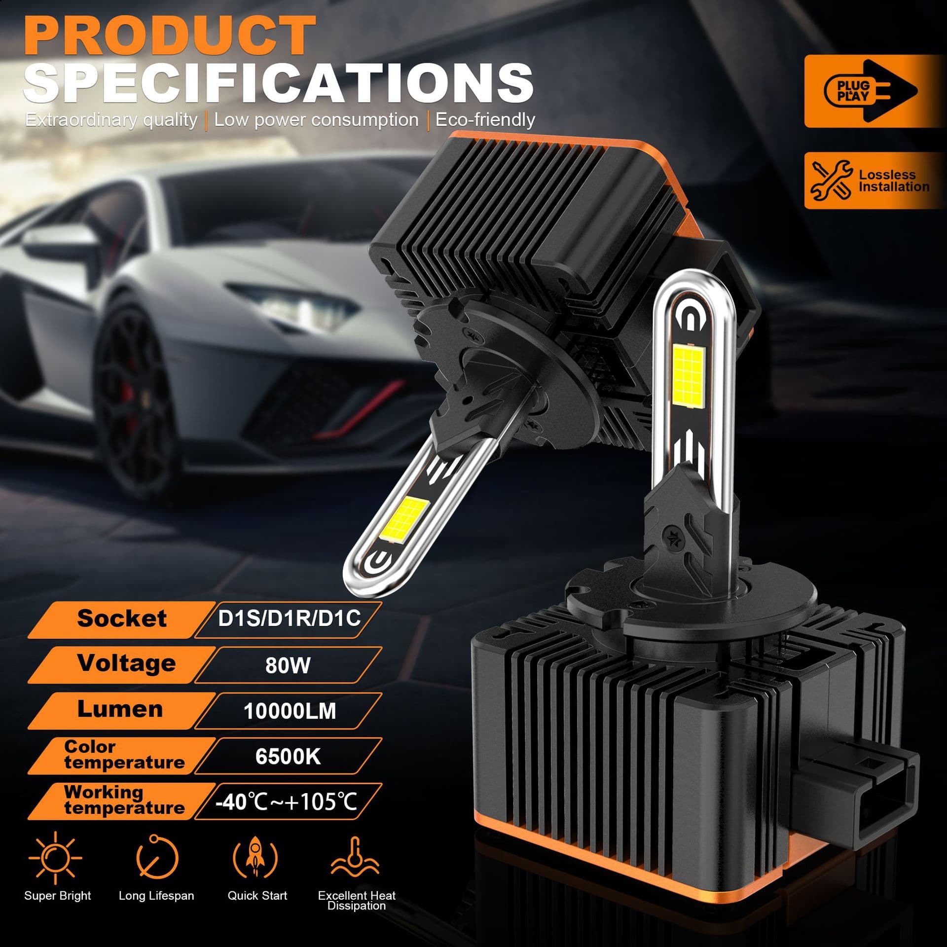 New V38 LED D-Series Car Headlight D1S D2S D3S U Copper Tube Super Bright Headlight D4S D8 In Stock