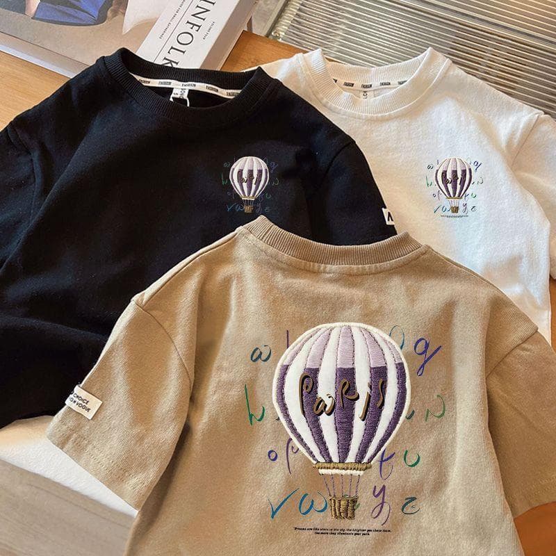 Boys Girls Short Sleeve T-Shirt Summer New Hot Air Balloon Print Stylish Half Sleeve Kids Trendy Clothes